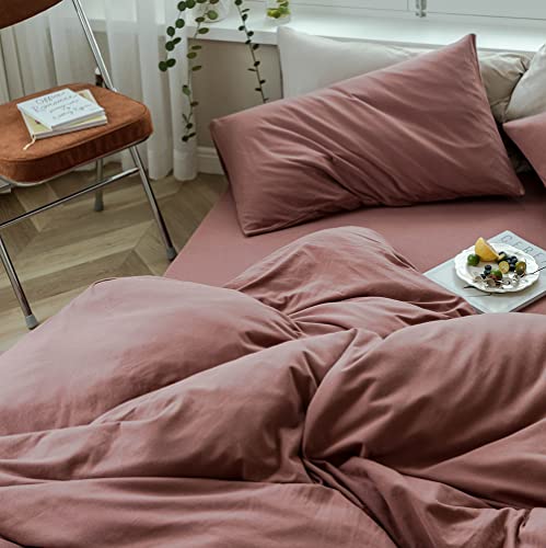  DONEUS Brick Red Duvet Cover Queen Size, 100% Jersey Knit Duvet Cover Set Solid Red Bedding Set Luxury Soft Comforter Cover 3 Pieces With Zipper Closure, 1 Duvet Cover 90x90 Inches And 2 Pillow Cases