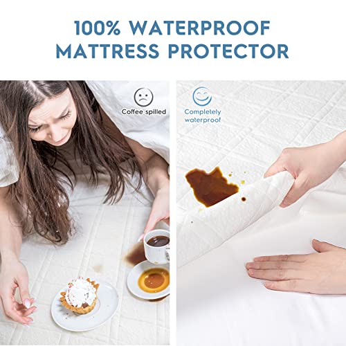  Viewstar Waterproof Mattress Protector Queen Bamboo Mattress Protector Soft Cooling Mattress Cover, Noiseless 3D Air Fabric Surface And Vinyl Free TPU, 18 Inch Deep Pocket (60 X 80inch)