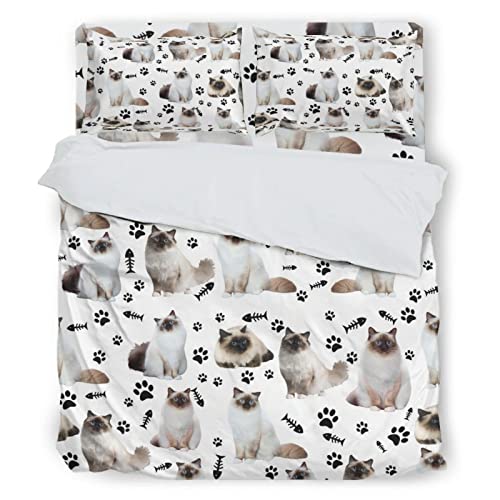  Thicken Four Piece Bed Set Himalayan Cat Microfiber Thicken Bed Sheet Set Four Piece Flat Sheet Wrinkle 4 Piece Bed Linens Comfort And Softness Including 1 Bed Sheet 1 Duvet Cover Multicolor Cal King