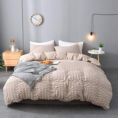 3 Pieces Textured Duvet Cover White Set With Zipper Closure,100% Washed Microfiber Seersucker Fabric,Luxury Hotel Quality Bedding-King Size(1 Duvet Cover 2 Pillowcases)
