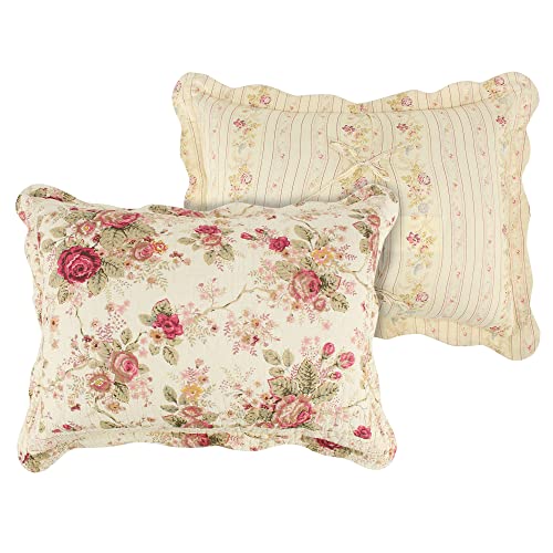  Greenland Home Antique Rose Throw Blanket, Full, Ecru & Antique Rose 100% Cotton Quilted Pillow Sham, Standard 20x26-inch, Multicolor