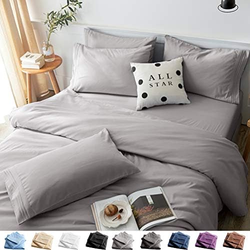  LBRO2M Bed Sheets Set Full Size 6 Piece 16 Inches Deep Pocket 1800 Thread Count 100% Microfiber Sheet,Bedding Super Soft Comfortable, Cool Warm,（Grey）