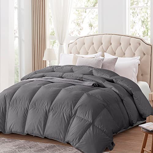  Globon Luxurious Feather Down Comforter King Size,Fluffy Hotel Collection Duvet Insert Heavyweight For Winter, 100% Soft Cotton Shell With Corner Tabs, Dark Grey(106x90inches)…