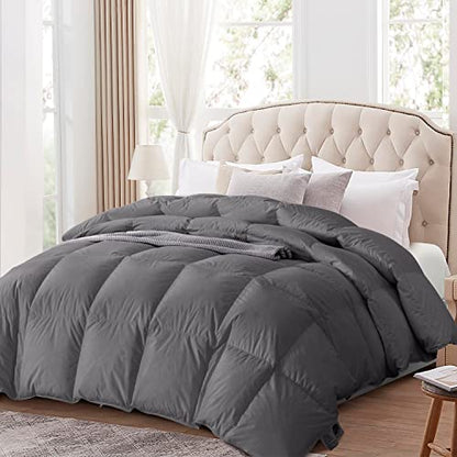  Globon Luxurious Feather Down Comforter King Size,Fluffy Hotel Collection Duvet Insert Heavyweight For Winter, 100% Soft Cotton Shell With Corner Tabs, Dark Grey(106x90inches)…