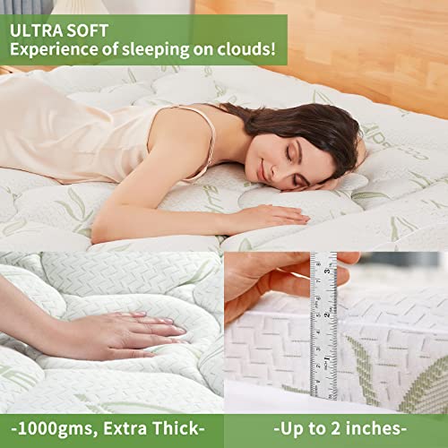  Amboo Mattress Topper With 1 Pillow Protector, Side Pocket, Waterproof Mattress Protector, Cooling Extra Thick Breathable Mattress Pad Cover,8-21” Deep Pocket- Queen