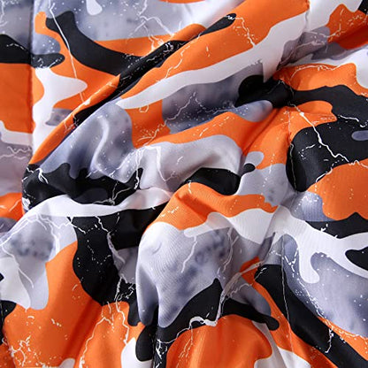  Camouflage Comforter Set For Boys Queen Size Bedding Sets Twin Size,7 Pieces Bed In A Bag For Kids Teens Adults, Marble Bedding Comforter Sheet Set,Orange