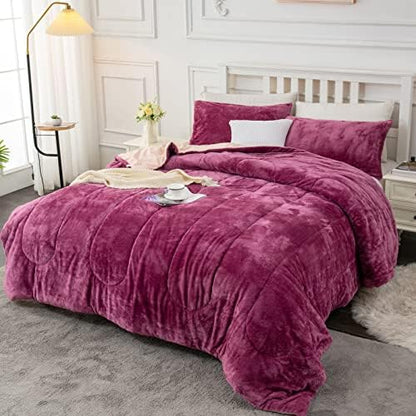  Faux Fur Twin Comforter, Cozy Fluffy Fuzzy Bed Comforter, Easy Care And Machine Washable, Plush Comforter Suit For All Season (Twin, Pink Bean Paste)