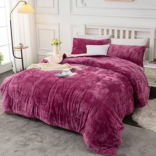  Faux Fur Twin Comforter, Cozy Fluffy Fuzzy Bed Comforter, Easy Care And Machine Washable, Plush Comforter Suit For All Season (Twin, Pink Bean Paste)