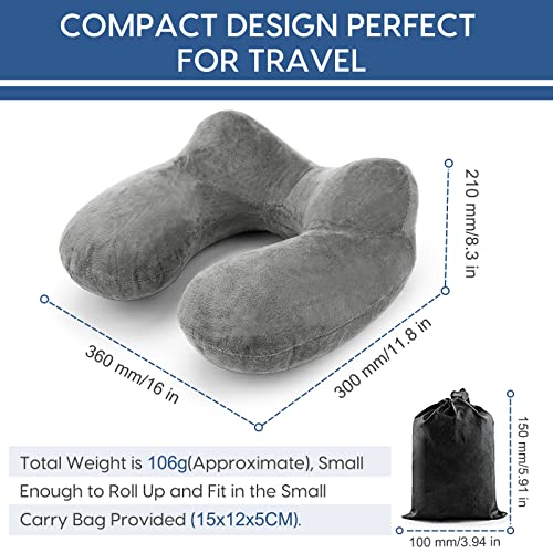  HITSZS Inflatable Travel Pillow For Airplane Inflatable Neck Pillow For Traveling With Soft Velvet Washable Cover For Sleeping, Airplane,Train, Car, Office, Contoured Eye Masks, Earplugs