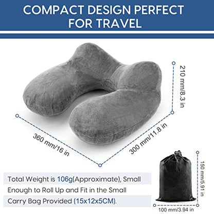  HITSZS Inflatable Travel Pillow For Airplane Inflatable Neck Pillow For Traveling With Soft Velvet Washable Cover For Sleeping, Airplane,Train, Car, Office, Contoured Eye Masks, Earplugs