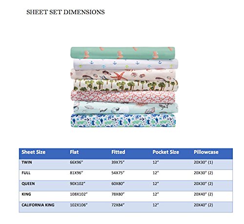  Elite Home Products Soft Microfiber Coastal Printed/Embroidered Sheet Set