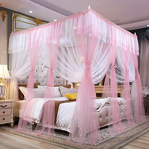  4 Corners Post Canopy Bed Curtain For Girls & Adults - Royal Luxurious Cozy Drapes - Cute Princess Bedroom Decoration Accessories (White, 59" W X 78" L, Full/Queen)