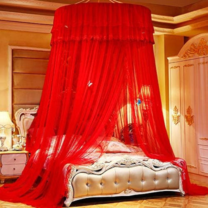  Mengersi Bed Canopy For Girls With Lights,Canopy Bed Curtains Bed Drapes-Double Layer Mesh Sheer Bed Netting Use To Cover, Round Lace Princess Mosquito Net Tent,Princess Bedroom Decor