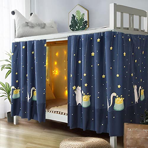  Bunk Bed Drapes For Bottom 2 Pcs/Set Lightproof Bed Canopies Curtain In Student Dormitory Bedroom Cute Lighttight Cloth (Cat&Star,3.8ft H)