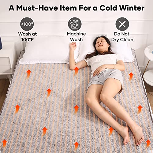  Heated Mattress Pad Queen Size 60"x80", Electric Underblanket Mattress Soft Polyester Fabric, Dual Controller With 10 Heat Settings, 9 Timer Auto Off Settings & Machine Washable, Gray