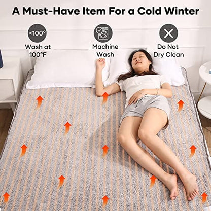  Heated Mattress Pad Queen Size 60"x80", Electric Underblanket Mattress Soft Polyester Fabric, Dual Controller With 10 Heat Settings, 9 Timer Auto Off Settings & Machine Washable, Gray