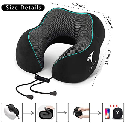  KIKIMO Travel Pillow For Tesla Model 3/Y/S/X Accessories, Tesla Memory Foam Neck Pillow For Airplane/Car/Office&Home Rest Use, Head Support Comfortable Portable Travel Pillows Kit