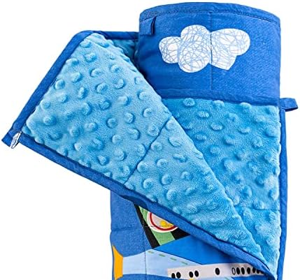  Sivio Weighted Blanket Kids, 5 Pounds, Minky Fleece And Cotton Throw Blanket With Beads, Reversible Heavy Blanket For Children 30-50 Lbs, 36x48 Inch, Blue Airplane