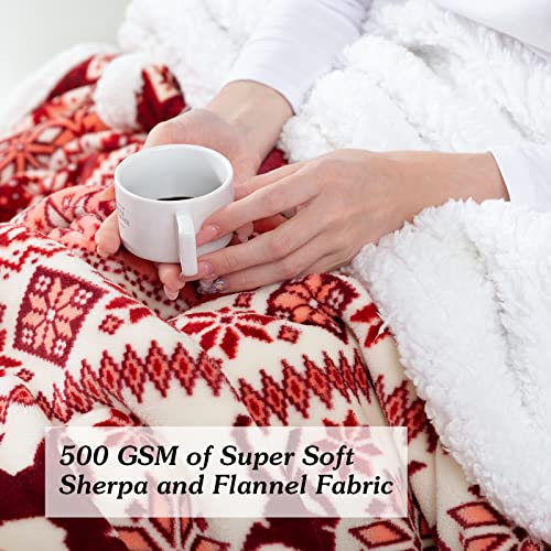  Sherpa Christmas Throw Blanket For Adults, Fleece Flannel Holiday Blankets And Throws, Cozy Warm Fuzzy Fluffy Soft Throw Blankets For Couch Bed, Gifts For Women Men & Kids(51" X 63", Red)