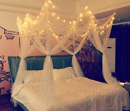  Mosquito NET For Bed Canopy, Four Corner Post Curtains Bed Canopy Elegant Mosquito Net Set, Stick Hook &Profession Rope For Net, Screen Netting Canopy Curtains, Full/Queen/King/Black