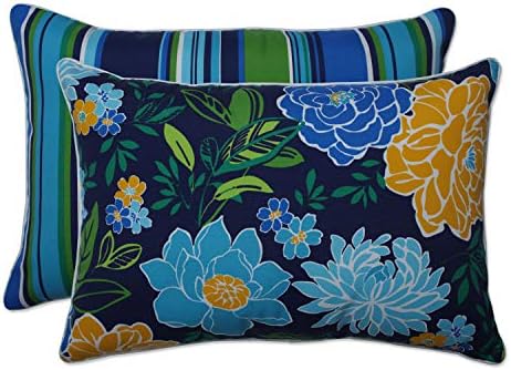  Pillow Perfect Reversible Floral Stripe Outdoor Throw Accent Pillow, Plush Fill, Weather, And Fade Resistant, Large Square - 18.5" X 18.5", Brown/Orange Annie, 2 Count