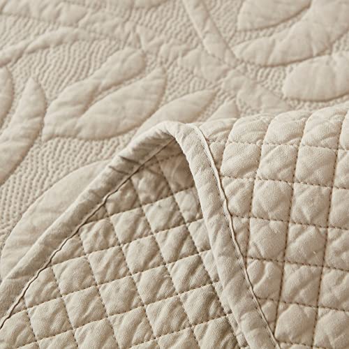  MarCielo 3-Piece 100% Cotton Oversized Bedspread Set Coverlet Set Lightweight Quilt Set Embroidery Farmhouse Bedding Set (Natural Beige, King (118"x106"))