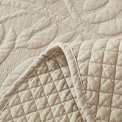  MarCielo 3-Piece 100% Cotton Oversized Bedspread Set Coverlet Set Lightweight Quilt Set Embroidery Farmhouse Bedding Set (Natural Beige, King (118"x106"))