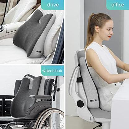  Lumbar Support Pillow For Office Chair Cushion For Back Pain Relief Memory Foam Back Support Office Chair Ergonomic Back Pillow Lumbar Chushion W/Strap For Car, Computer Gaming Chair, Recliner, Couch