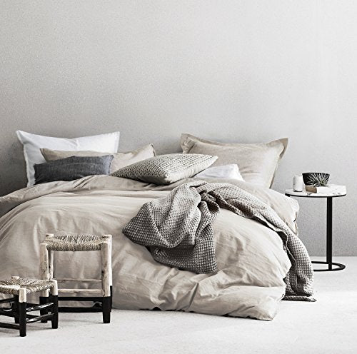  Eikei Washed Cotton Chambray Duvet Cover Solid Color Casual Modern Style Bedding Set Relaxed Soft Feel Natural Wrinkled Look (King, Desert Sand)