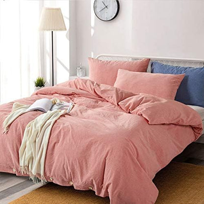  Duvet Cover Queen Size 3 Pcs Set, 100% Washed Cotton Mix Color Stripe Luxury Breathable Soft Bedding Comforter Covers, With Buttons Closure, 1 Queen Duvet Cover 90x90 Inches And 2 Pillow Cases