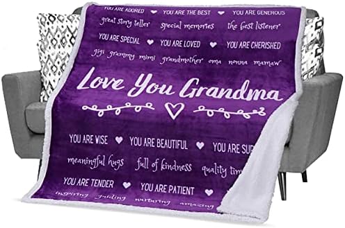  Gift For Grandma From Grandchildren, Granddaughter, Grandson, Mothers Day Gifts For Grandma, Grandmother Throw Blanket For Birthday, 60x50 Inches (Fleece, Grey)