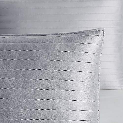  BOURINA Velvet Sherpa Blanket Quilt, Super Plush Quilt 3-Piece Bedding Large Double-Sided Plush Comfort Softest Quilt Sets, Queen 90×94" Light Grey