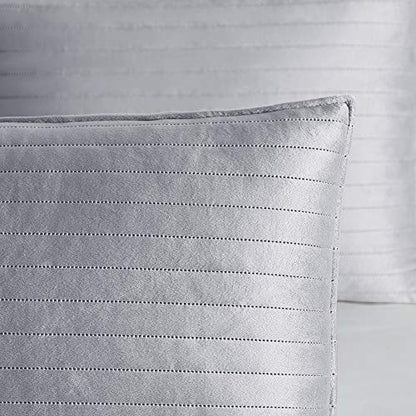  BOURINA Velvet Sherpa Blanket Quilt, Super Plush Quilt 3-Piece Bedding Large Double-Sided Plush Comfort Softest Quilt Sets, Queen 90×94" Light Grey