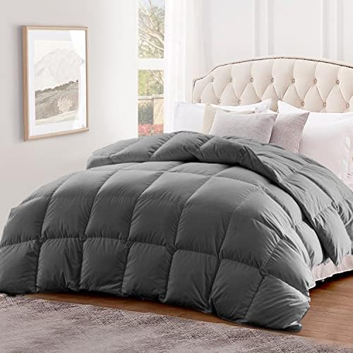  Globon Luxurious Feather Down Comforter King Size,Fluffy Hotel Collection Duvet Insert Heavyweight For Winter, 100% Soft Cotton Shell With Corner Tabs, Dark Grey(106x90inches)…