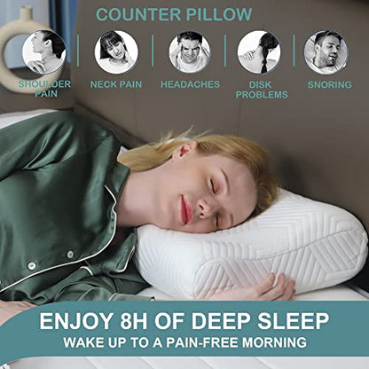  Sandwich Memory Foam Pillows Queen Size, Ergonomic Contour Cervical Pillow For Side Back Stomach Sleeper, Orthopedic Pillow For Neck Pain Relief, RUCO-BAC Cover