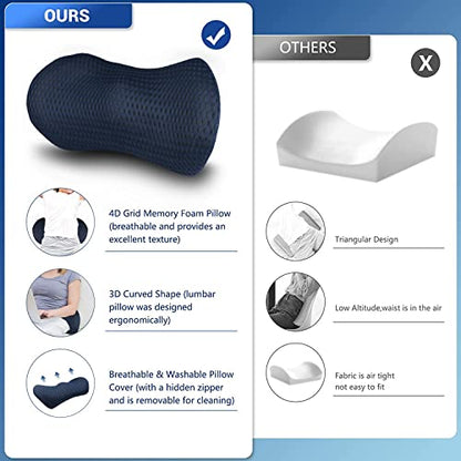  BUILOG Lumbar Support Pillow For Office Chair,Car Seat Lower Back Support Memory Foam,Lower Back Pain Relief Lumbar Pillow For Sleeping Rest,Travel,Couch