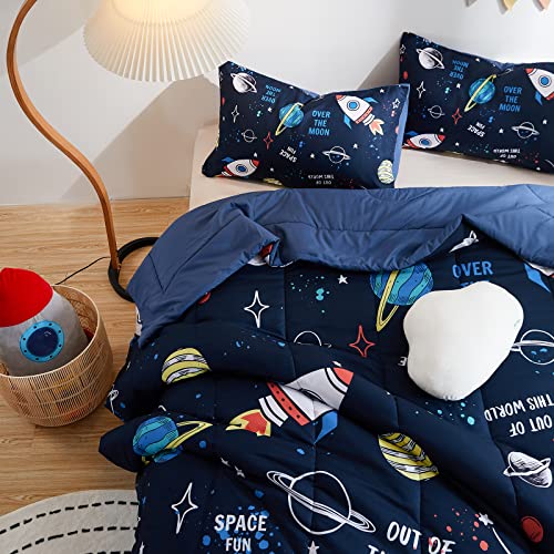  Beeweed 2 Piece Kid Comforter Set Twin Size, Space Rocket Bedding Set For Teen Boys Girls