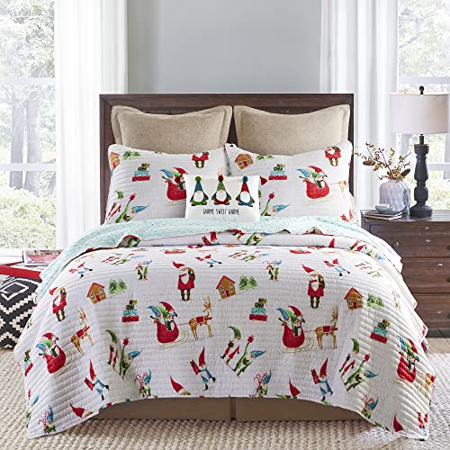  Levtex Home Merry & Bright Collecion - Gnome For The Holidays Quilt - Full/Queen - Christmas Gnomes - Red, Green And White - Quilt (86x86in.) - Reversible - Polyester
