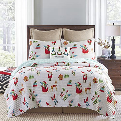  Levtex Home Merry & Bright Collecion - Gnome For The Holidays Quilt - Full/Queen - Christmas Gnomes - Red, Green And White - Quilt (86x86in.) - Reversible - Polyester