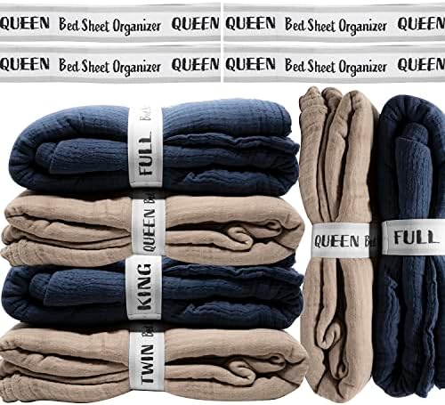  ECOHomes Bed Sheet Organizer And Storage Label Bands | Sheets Set Organizers For Linen Closet - Elastic Bedding Sheet Keepers Straps For Foldable Bedsheet, Pillow Case, Duvet (King 4PCs Pack | Cream)
