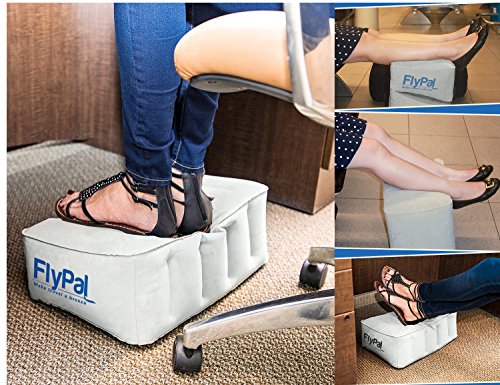  FLYPAL Inflatable Foot Rest For Air Travel, U.S Patented 2 In 1 Design, Blow-Up Pillow Cushion For Home, Office And Kids To Sleep On Long Flights, 17“x11"x17", Grey.