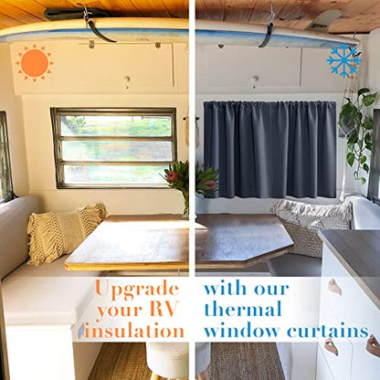  Navy Blue 36 Inch Length Cafe Curtains,2 Panels Blackout Window Treatment Tiers Thermal Rod Pocket Short Loft Bed Boys Bunk Bed Curtains,Dark Blue