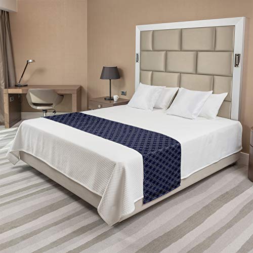  Ambesonne Navy Blue Bed Runner, Abstract Geometric Entangled Circles Ring Shapes Round Marine Sea Motif, Decorative Accent Bedding Scarf For Hotels Homes And Guestrooms, Navy Blue White