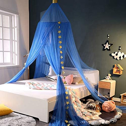  Bed Canopy With Stars And Crown, 7 Doors Mosquito Net Bed Canopy For Girls, Princess Canopy For Girls Bed Room Decor, Encrypted Fabric, Purple
