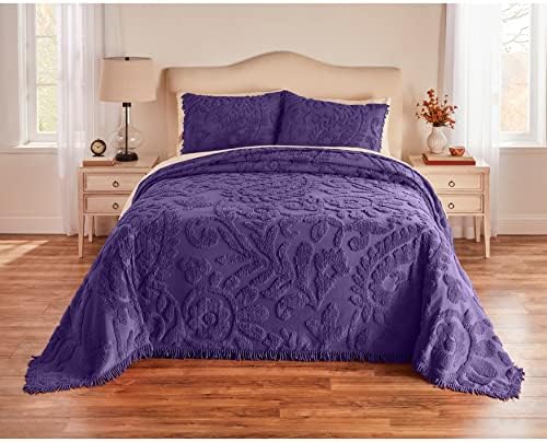  The Paisley Chenille Bedspread - Queen, Spice Purple