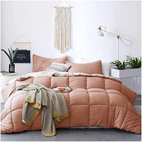  KASENTEX All Season Down Alternative Quilted Comforter Set - Reversible Duvet Insert - Machine Washable (Rose/Beige Cream, Queen Set)