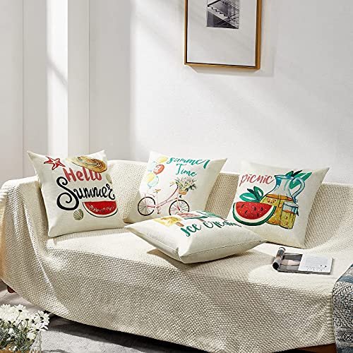  KOKOMILO Summer Pillow Covers 18x18: Watermelon Decorative Pillow Covers Farmhouse Pillow Cases Boho Cushion Cases For Sofa Couch Bedroom, Set Of 4