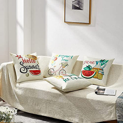  KOKOMILO Summer Pillow Covers 18x18: Watermelon Decorative Pillow Covers Farmhouse Pillow Cases Boho Cushion Cases For Sofa Couch Bedroom, Set Of 4