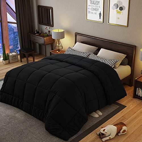  Full Size Comforter,Luxurious All Season Cooling Fluffy Soft Quilted Down Alternative Comforter Reversible Duvet Insert With Corner Tabs,Dark Grey,82x86 Inches
