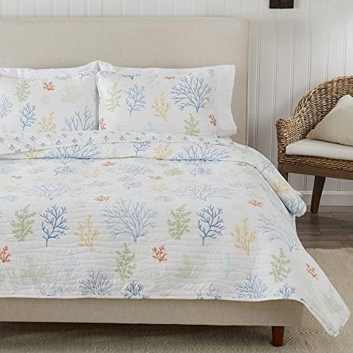  Great Bay Home 2-Piece Twin Reversible Lightweight Nautical Quilt Comforter With 1 Sham | All-Season, Beach Bedspreads | Blue Coastal Coverlet Sets | Casco Bay Quilts Collection